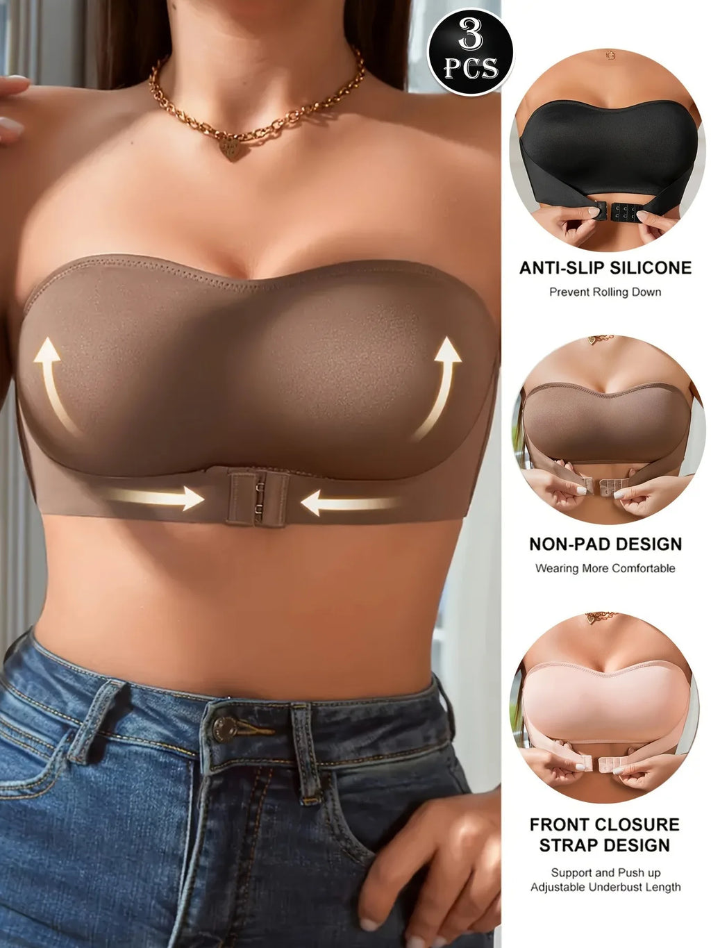 1PC High Quality Printed Knitted Everyday Front Closure Sexy Push up Strapless Seamless Bra for Women