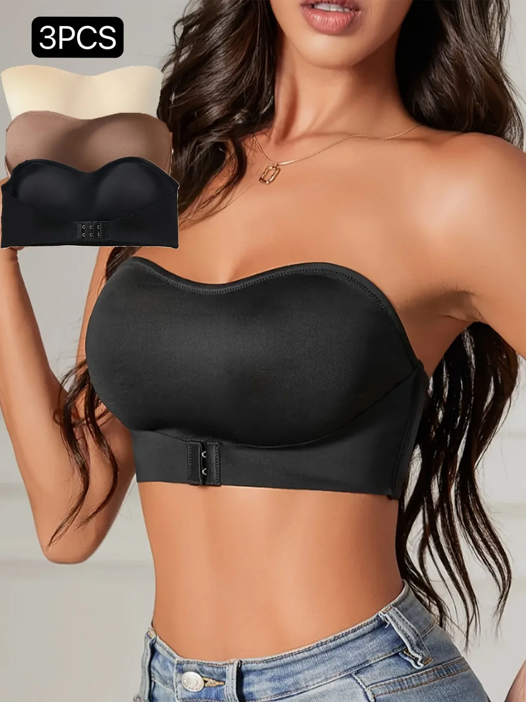 1PC High Quality Printed Knitted Everyday Front Closure Sexy Push up Strapless Seamless Bra for Women