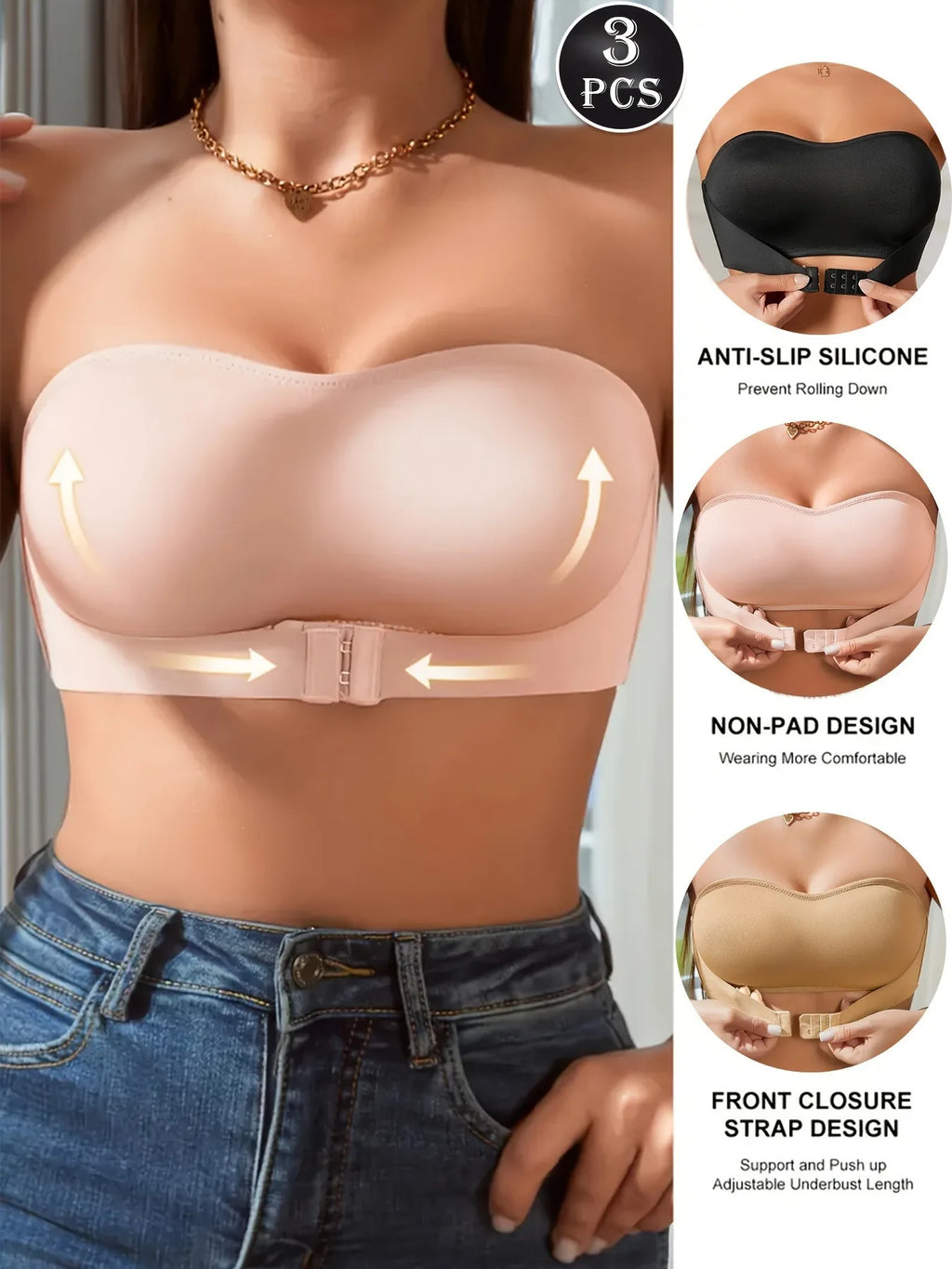 1PC High Quality Printed Knitted Everyday Front Closure Sexy Push up Strapless Seamless Bra for Women