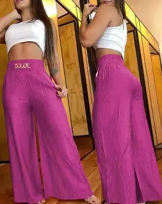 Women's High Waist Wide Leg Pants Fashion Solid Office Female Casual Flared Pants For Women Summer New Elegant Black Trousers