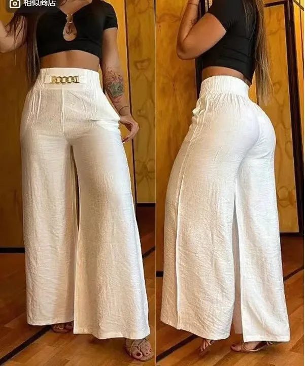 Women's High Waist Wide Leg Pants Fashion Solid Office Female Casual Flared Pants For Women Summer New Elegant Black Trousers