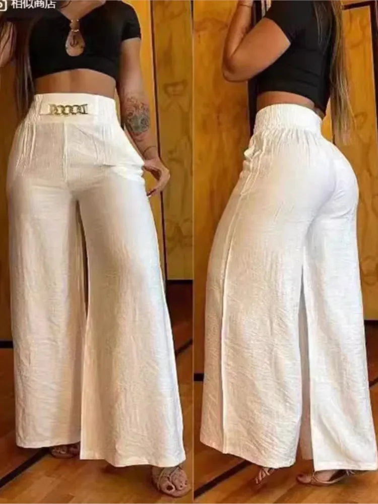 Women's High Waist Wide Leg Pants Fashion Solid Office Female Casual Flared Pants For Women Summer New Elegant Black Trousers