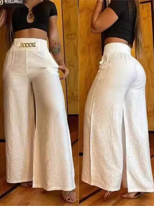 Women's High Waist Wide Leg Pants Fashion Solid Office Female Casual Flared Pants For Women Summer New Elegant Black Trousers