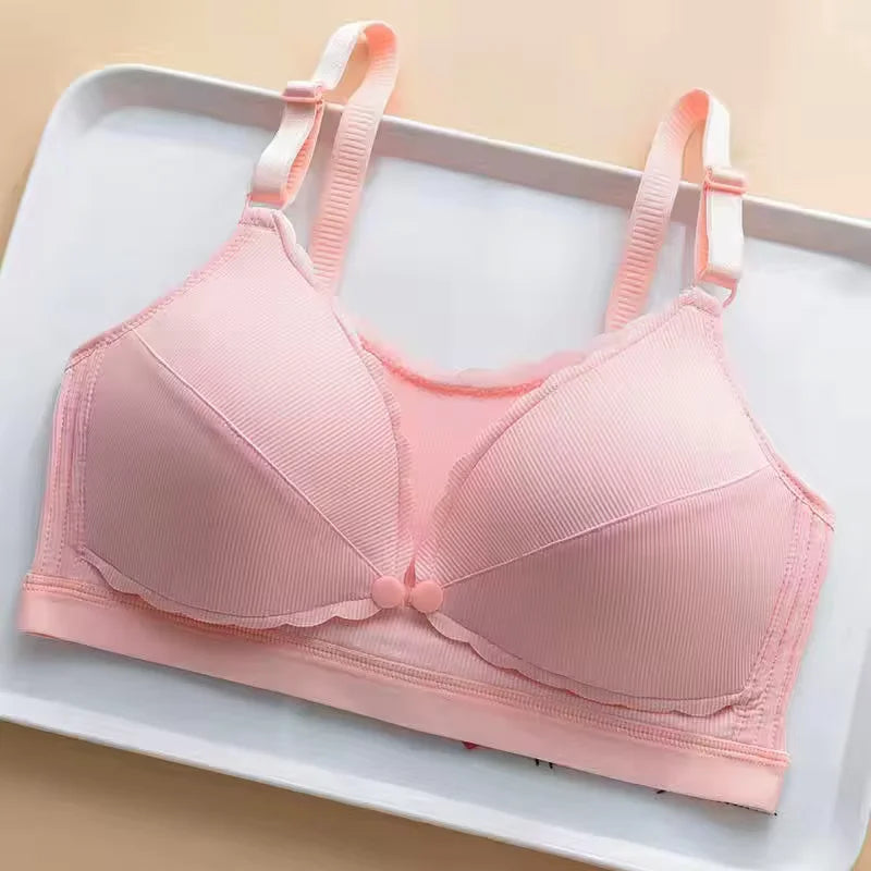 Women Push Up Bra Prevent Sagging Wire Free Bras Breathable Pads Underwear Adjustable Bralette Wireless Gathered Brassiere