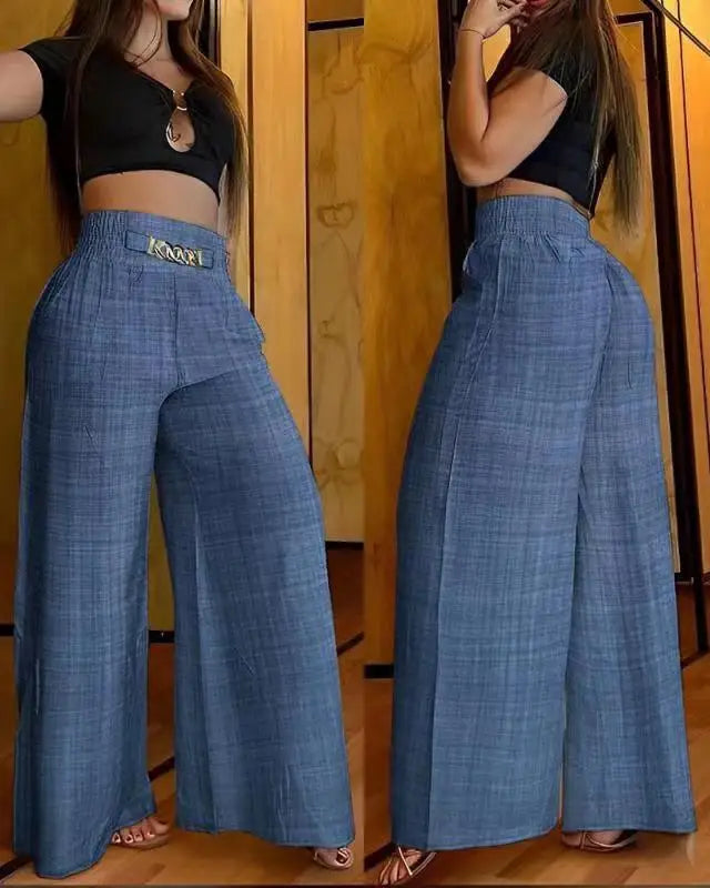 Women's High Waist Wide Leg Pants Fashion Solid Office Female Casual Flared Pants For Women Summer New Elegant Black Trousers