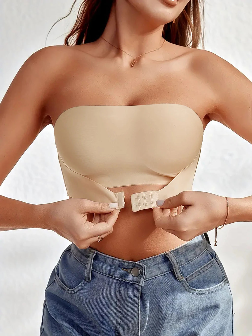 Women Strapless Seamless Front‑Button Bra – Unpadded Comfort Bralette