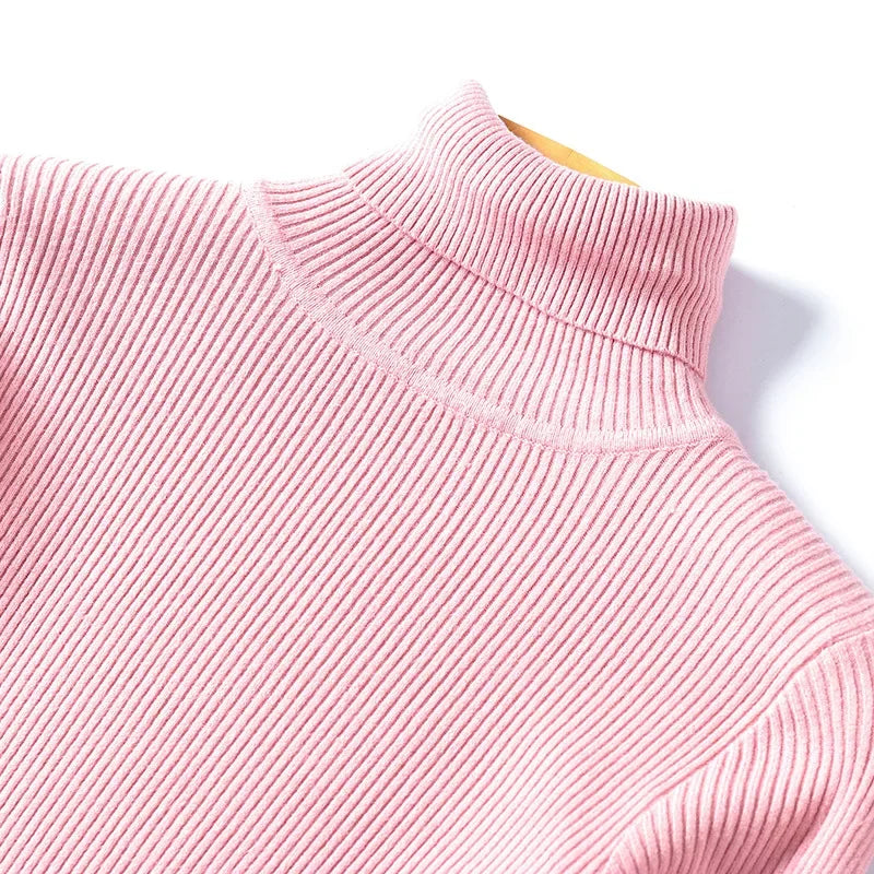 Casual Soft Polo-neck Jumper New Autumn Winter Women Knitted Turtleneck Sweater Fashion Slim Elasticity Solid Ribbed Pullovers