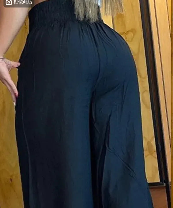 Women's High Waist Wide Leg Pants Fashion Solid Office Female Casual Flared Pants For Women Summer New Elegant Black Trousers