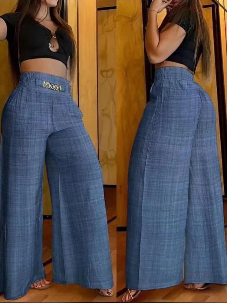 Women's High Waist Wide Leg Pants Fashion Solid Office Female Casual Flared Pants For Women Summer New Elegant Black Trousers