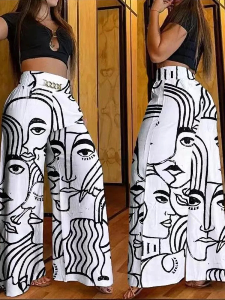 Women's High Waist Wide Leg Pants Fashion Solid Office Female Casual Flared Pants For Women Summer New Elegant Black Trousers