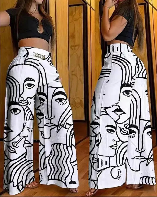 Women's High Waist Wide Leg Pants Fashion Solid Office Female Casual Flared Pants For Women Summer New Elegant Black Trousers