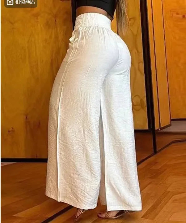 Women's High Waist Wide Leg Pants Fashion Solid Office Female Casual Flared Pants For Women Summer New Elegant Black Trousers